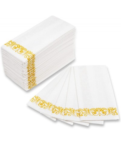 Disposable Hand Towels for Bathroom - Elegant Guest Towels and Dinner Napkins Made of 17" x 12" Linen-Like Paper with Gold-To...