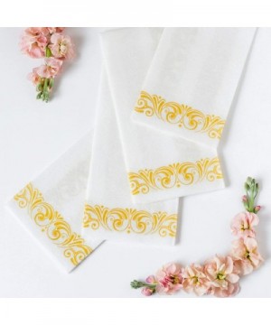 Disposable Hand Towels for Bathroom - Elegant Guest Towels and Dinner Napkins Made of 17" x 12" Linen-Like Paper with Gold-To...