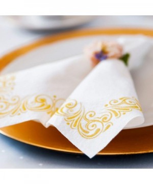 Disposable Hand Towels for Bathroom - Elegant Guest Towels and Dinner Napkins Made of 17" x 12" Linen-Like Paper with Gold-To...