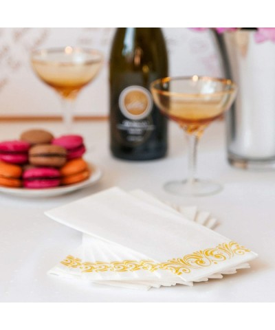 Disposable Hand Towels for Bathroom - Elegant Guest Towels and Dinner Napkins Made of 17" x 12" Linen-Like Paper with Gold-To...