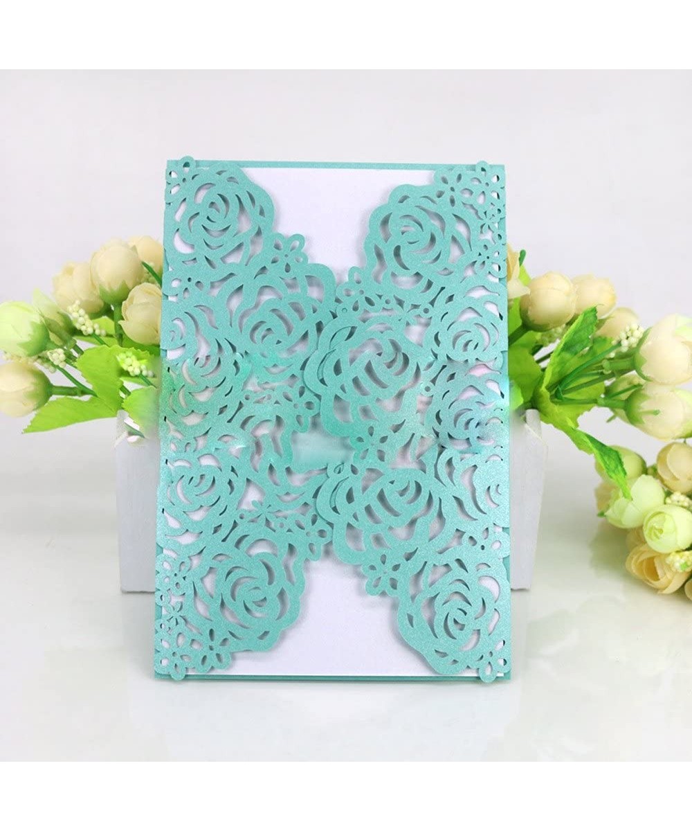 50 Pcs - Large Rose Hollow Laser Cut Wedding Invitation Lace Shimmer Party Invitations Cards Birthday Invitations Cards Weddi...