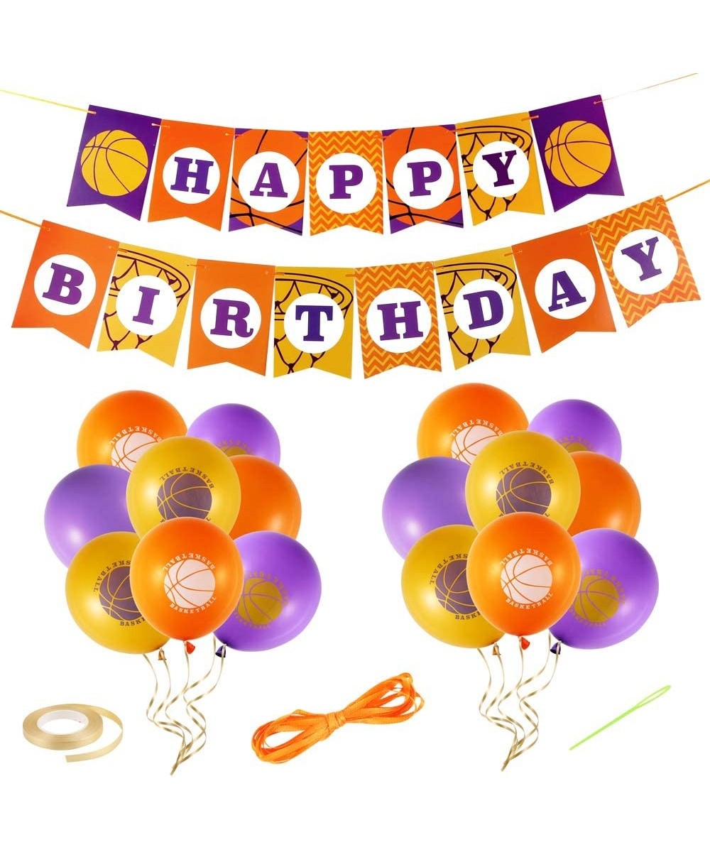 Basketball Birthday Party Supplies Set Include Happy Birthday Banner and 15 Basketball Balloons for Boys Teenagers Sport Birt...