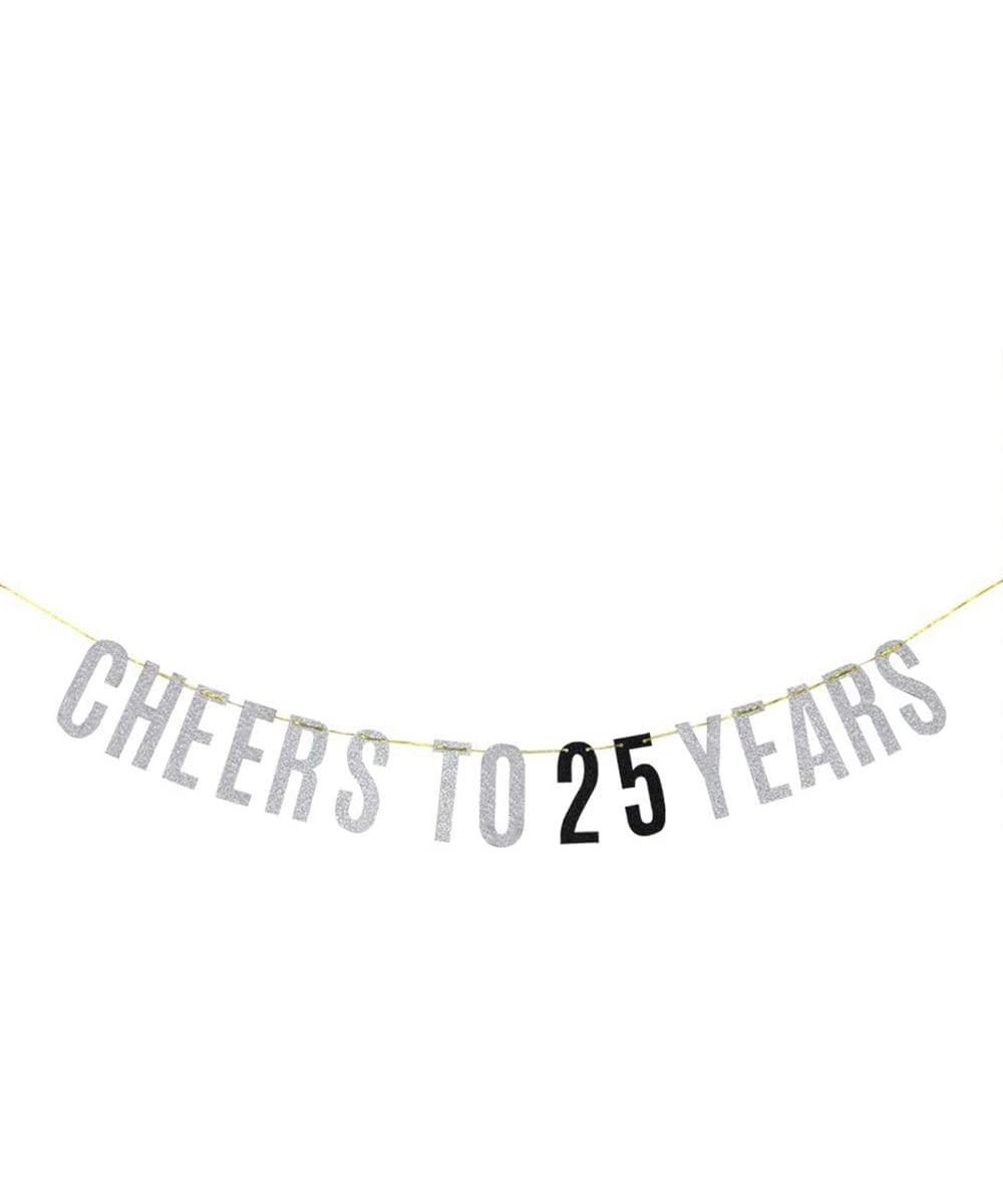 Cheers to 25 Years Banner Happy 25th Birthday 25th Anniversary Banner Celebration Party Decoration Supplies Silver Glitter - ...