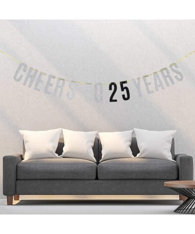 Cheers to 25 Years Banner Happy 25th Birthday 25th Anniversary Banner Celebration Party Decoration Supplies Silver Glitter - ...