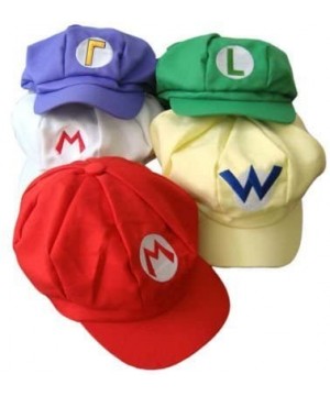 5pcs Super Mario Bros Hat Mario Luigi Cap Cosplay Red Green Purple Yellow White - C111TY357XV $35.70 Party Hats