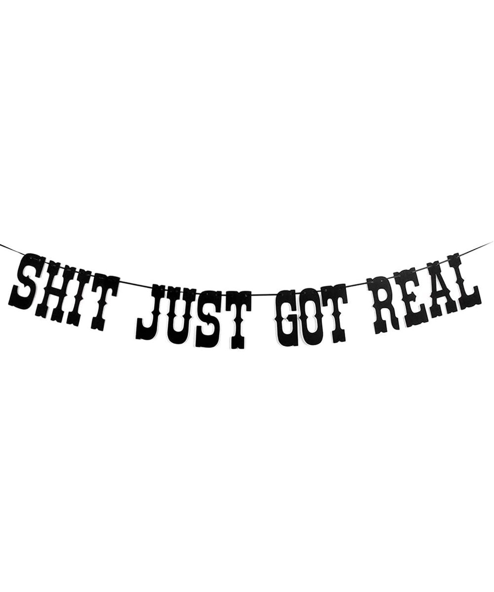 Shit Just Got Real Banner - for Funny Engagement/Bachelorette Party/Wedding Party Decorations - Pregnancy Announcement (Black...