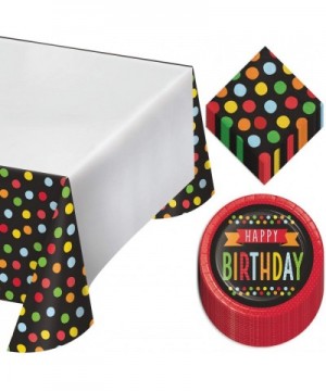 Polka Dots Birthday Party Supplies - Colorful Red and Black Paper Dessert Plates- Beverage Napkins- and Table Cover (Serves 1...