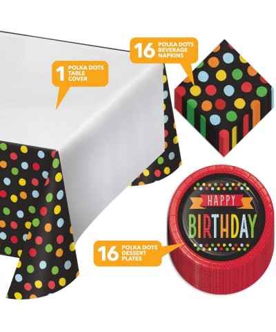 Polka Dots Birthday Party Supplies - Colorful Red and Black Paper Dessert Plates- Beverage Napkins- and Table Cover (Serves 1...