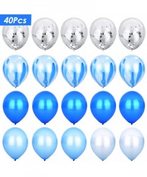 Blue Silver Confetti Balloons Agate Marble Stripe Assorted Colors Party Balloon- 12 Inch Pack of 40- Metallic Latex Balloons ...