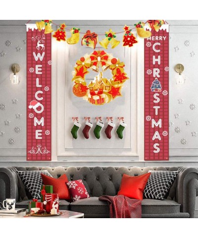 Merry Christmas Front Door Decorations Hanging Wreath- Xmas Wall Hanging Decorations Indoor for Home Office Party Fireplace M...