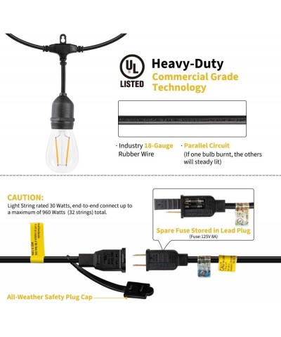 48FT Outdoor Cafe String Lights with 15 Shatterproof LED S14 Edison Bulbs-UL Listed Commercial Grade Patio Lights for Backyar...