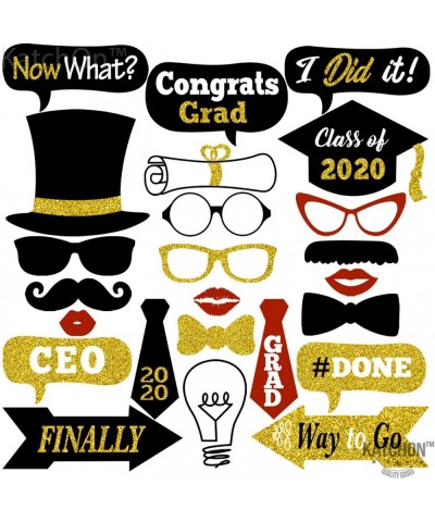 Graduation Photo Booth Props 2020 - Real Gold Glitter- Black and Gold Graduation Decorations - Graduation Party Supplies 2020...