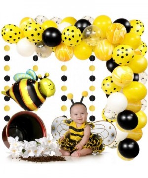 65 Pieces Bee Foil Mylar Balloon Arch Garland Kit Yellow Polka Dot Balloons Confetti Balloons and Round Dot Banner for Honey ...