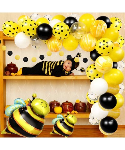 65 Pieces Bee Foil Mylar Balloon Arch Garland Kit Yellow Polka Dot Balloons Confetti Balloons and Round Dot Banner for Honey ...