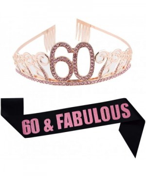 60th Birthday Pink Tiara and Sash- Glitter Satin Sash and Crystal Rhinestone Tiara Birthday Crown for Happy 60th Birthday Par...