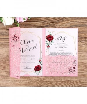 20 Pieces 5.1 x 7.2 " Blank Pink Quinceanera Invitations Kit Laser Cut Hollow Rose Pocket Quinceanera Invitation Cards with E...