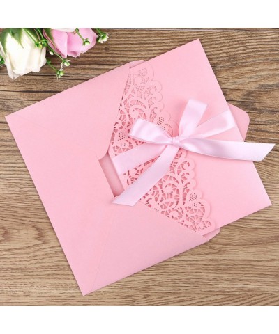 20 Pieces 5.1 x 7.2 " Blank Pink Quinceanera Invitations Kit Laser Cut Hollow Rose Pocket Quinceanera Invitation Cards with E...