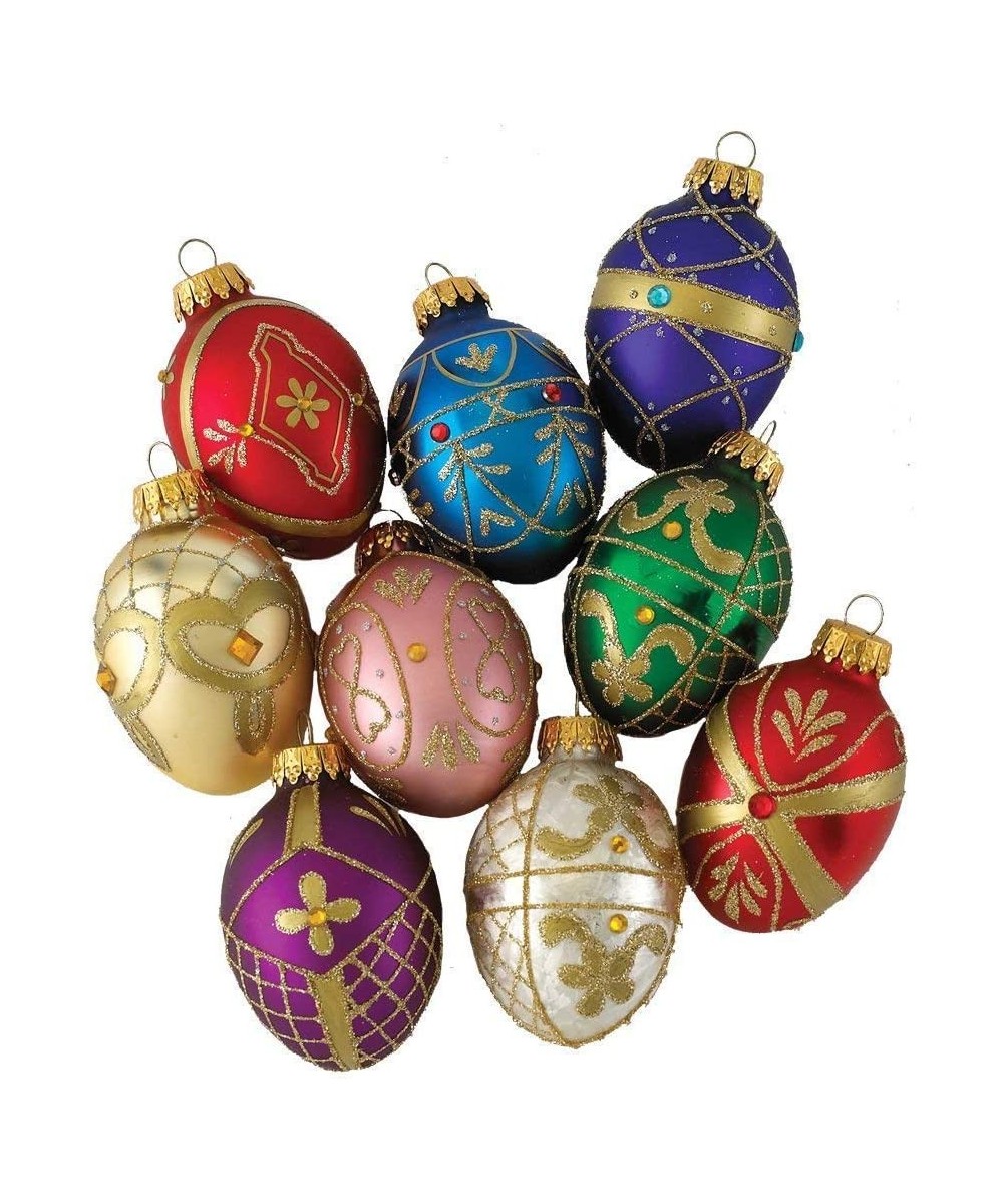 Glass Decorative Egg Ornament- 45mm- Set of 9 - Multicolored - C211N9VB2J7 $16.51 Ornaments
