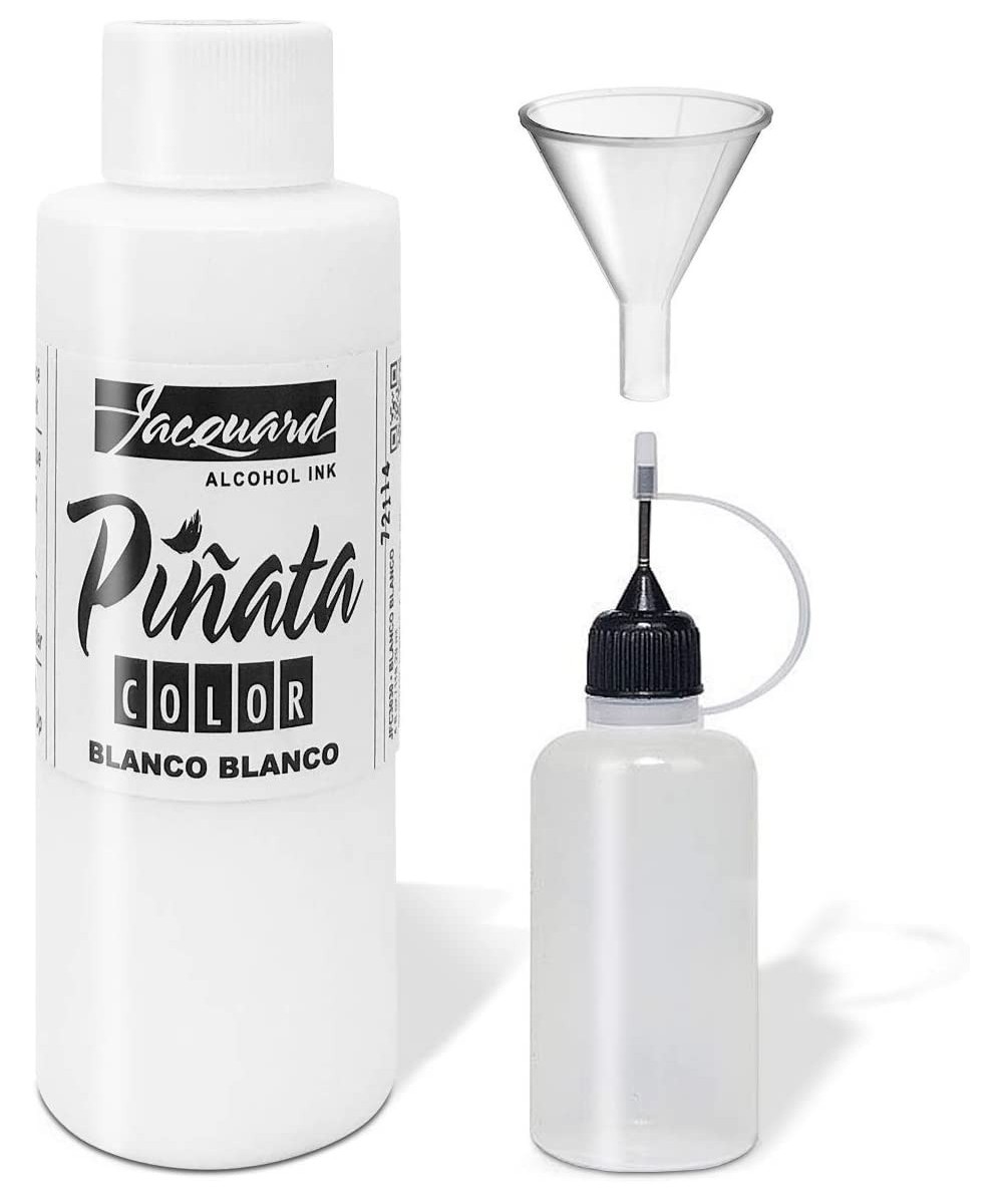 Pinata Blanco White Alcohol Ink 4-Ounce- Pixiss Needle Tip Applicator Bottle and Funnel- Bundle for Yupo and Resin - Blanco B...