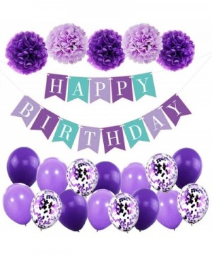 Happy Birthday Banner with Paper Flowers Paper Flag Balloons for Birthday Decorations (C05-Purple) - C05-purple - CH19ED0MRQM...