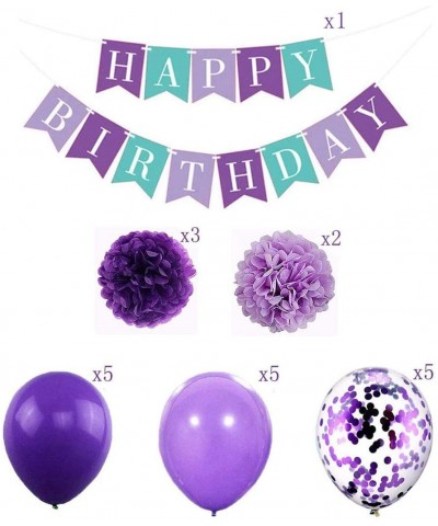 Happy Birthday Banner with Paper Flowers Paper Flag Balloons for Birthday Decorations (C05-Purple) - C05-purple - CH19ED0MRQM...