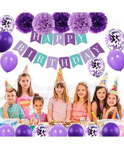 Happy Birthday Banner with Paper Flowers Paper Flag Balloons for Birthday Decorations (C05-Purple) - C05-purple - CH19ED0MRQM...