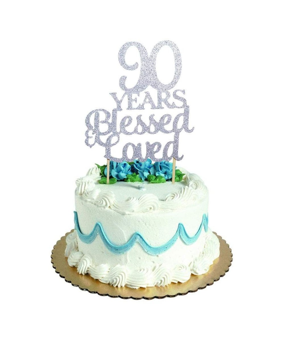 90 Years Blessed & Loved Cake Topper for 90th Birthday- Wedding Anniversary Party Decorations Silver Glitter - CA18KCMGR6Y $6...