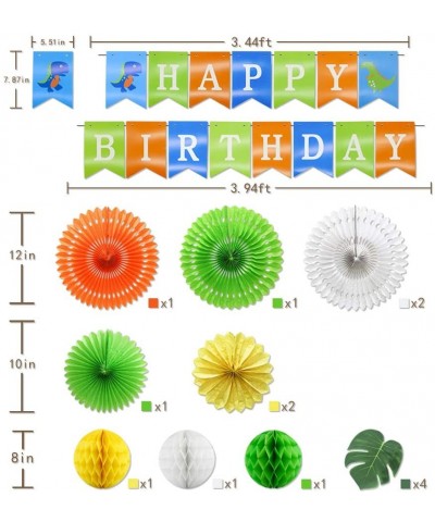 Jungle Dinosaur Birthday Party Supplies with Dino Happy Birthday Banner- Artificial Palm Leaves- Paper Fans- Honeycomb Balls ...