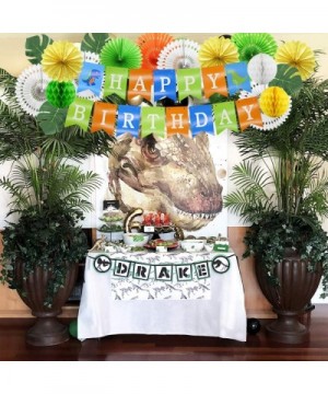 Jungle Dinosaur Birthday Party Supplies with Dino Happy Birthday Banner- Artificial Palm Leaves- Paper Fans- Honeycomb Balls ...