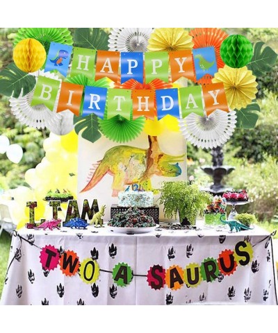 Jungle Dinosaur Birthday Party Supplies with Dino Happy Birthday Banner- Artificial Palm Leaves- Paper Fans- Honeycomb Balls ...