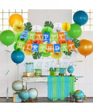 Jungle Dinosaur Birthday Party Supplies with Dino Happy Birthday Banner- Artificial Palm Leaves- Paper Fans- Honeycomb Balls ...