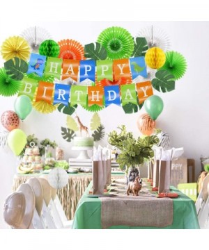 Jungle Dinosaur Birthday Party Supplies with Dino Happy Birthday Banner- Artificial Palm Leaves- Paper Fans- Honeycomb Balls ...