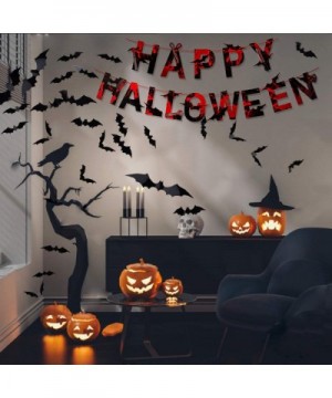 Bats Halloween Decoration with Halloween Decor Banner-Happy Halloween Banner(2pcs) & 3D Decoration Scary Bats Wall Decal Wall...