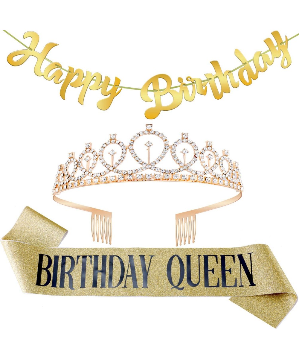 3 Pieces Birthday Queen Birthday Sash Rhinestone Crown Happy Birthday Banner Birthday Decoration Set for Girls Women - CC190H...