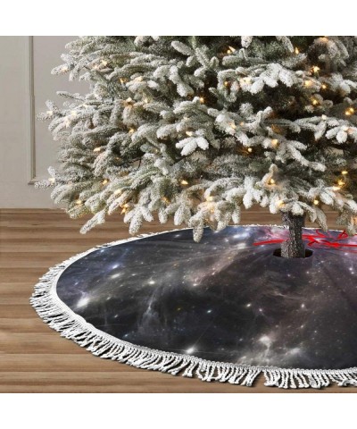 30" Fringed lace Christmas Tree Skirt with Santa-Giant Nebula in Vivid Colors Space Motion Supernova Futuristic-Country Xmas ...