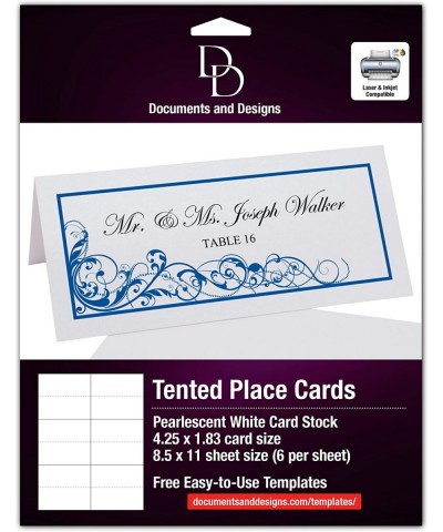 Scribble Vintage Swirl Printable Place Cards- Royal Blue- Set of 60 (10 Sheets)- Laser & Inkjet Printers - Perfect for Weddin...