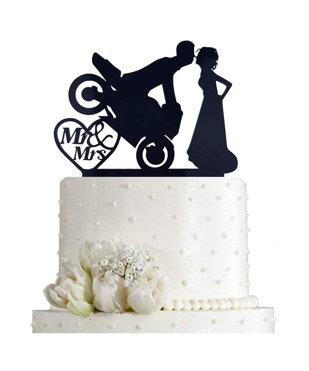 Motorcycle Funny Wedding Cake Topper Mr & Mrs- Bride Groom with Motorbike (Black Acrylic) - CE18Z84GS0Y $6.04 Cake & Cupcake ...