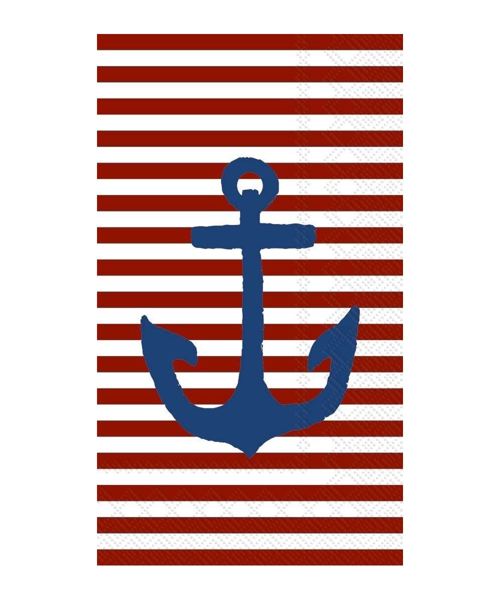 32 Count 3-Ply Paper Guest Towel Napkins- Yacht Club Nautical Collection (Red Stripe Anchor) - Red Stripe Anchor - CV12N6E6Z6...