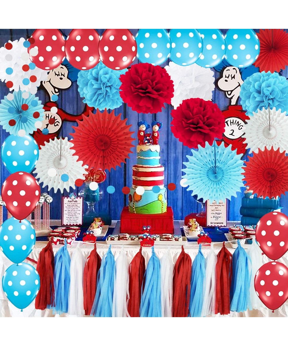 Dr Seuss Decorations Bridal Shower Decorations Turquoise White Red Polka Dot Ballons Paper Fans for Baby Shower Decorations/T...