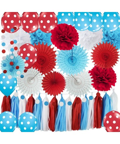Dr Seuss Decorations Bridal Shower Decorations Turquoise White Red Polka Dot Ballons Paper Fans for Baby Shower Decorations/T...