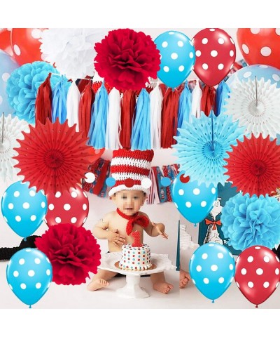 Dr Seuss Decorations Bridal Shower Decorations Turquoise White Red Polka Dot Ballons Paper Fans for Baby Shower Decorations/T...