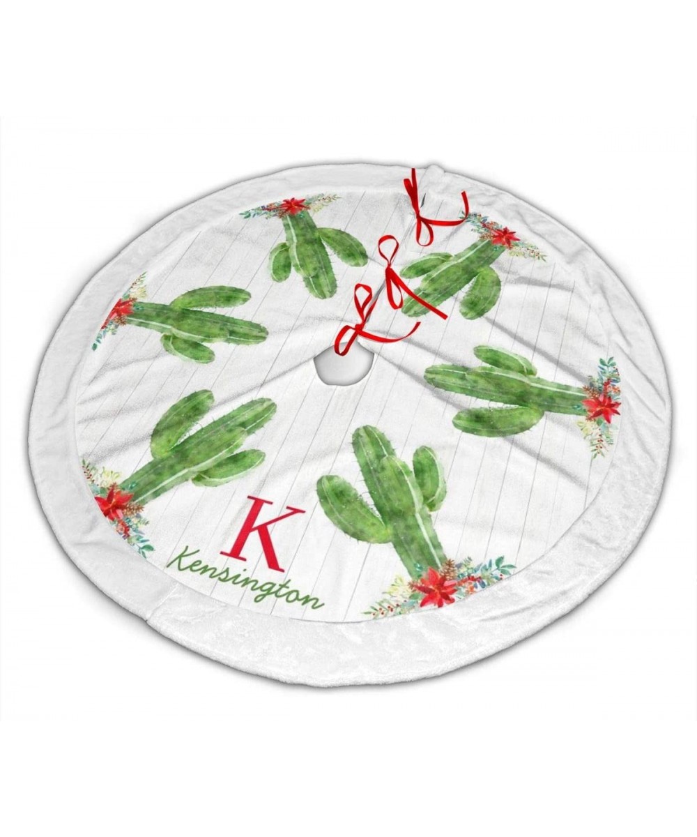 Rustic Christmas Cactus Southwestern Monogram Christmas Tree Skirt Mat Thick Tree Decor Carpet with Faux Fur Edge Holiday Chr...