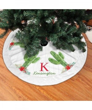 Rustic Christmas Cactus Southwestern Monogram Christmas Tree Skirt Mat Thick Tree Decor Carpet with Faux Fur Edge Holiday Chr...