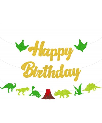 Glitter Dinosaur Happy Birthday Banner- Jurassic World Dinosaur Themed Birthday Party Decorations Supplies for Kids- Baby Sho...