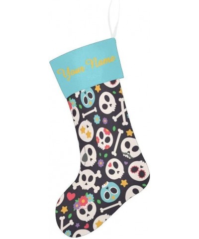 Christmas Stocking Custom Personalized Name Text Skull Funny Floral for Family Xmas Party Decor Gift 17.52 x 7.87 Inch - Mult...