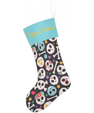 Christmas Stocking Custom Personalized Name Text Skull Funny Floral for Family Xmas Party Decor Gift 17.52 x 7.87 Inch - Mult...