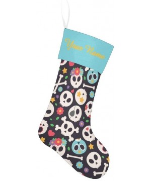 Christmas Stocking Custom Personalized Name Text Skull Funny Floral for Family Xmas Party Decor Gift 17.52 x 7.87 Inch - Mult...