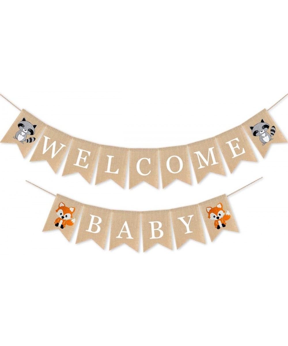 Woodland Welcome Baby Burlap Banner- Fox Welcome Baby Banner Woodland Creatures Banner Fawn Forest Animal Friends Garland for...