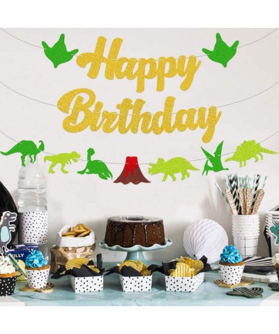 Glitter Dinosaur Happy Birthday Banner- Jurassic World Dinosaur Themed Birthday Party Decorations Supplies for Kids- Baby Sho...