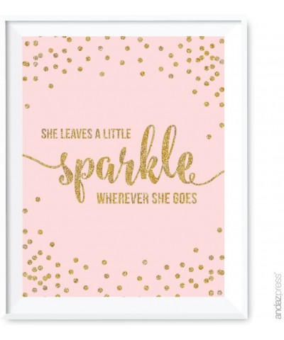 Blush Pink Gold Glitter Girl's 1st Birthday Party Collection- Wall Art Gift- 8.5x11-inch- She Leaves a Little Sparkle Whereve...